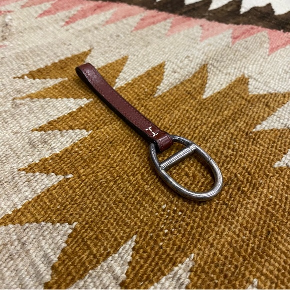 Vintage Hermes Leather Key Ring With Silver Clasp
